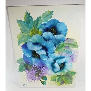 Painted Blue Poppies 12" x 16" Painting Authentic Diana R. White Keystone Height